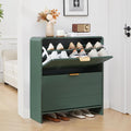 RARZOE Fluted Shoe Cabinet Storage for Entryway, 29.5'' Green | Curved Shoes Storage Cabinet with 2 Flip Drawers, Narrow Hidden Shoe Organizer Shoe Rack For Bedroom, Foyer, Hallway