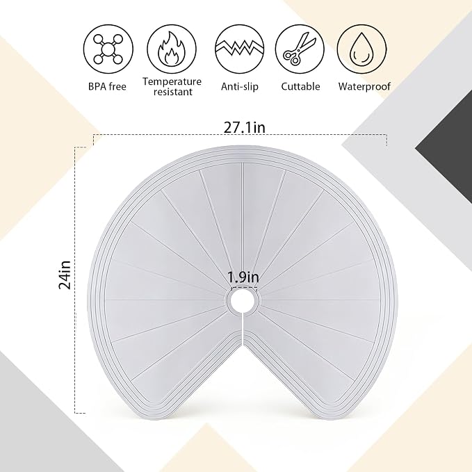 2 PCS Lazy Susan Shelf Liner,Silicone Waterproof Shelf Cabinet Liner,Non Slip Heat Resistant Lazy Susan Liners for Kitchen Cabinet (Grey,27 Inch)