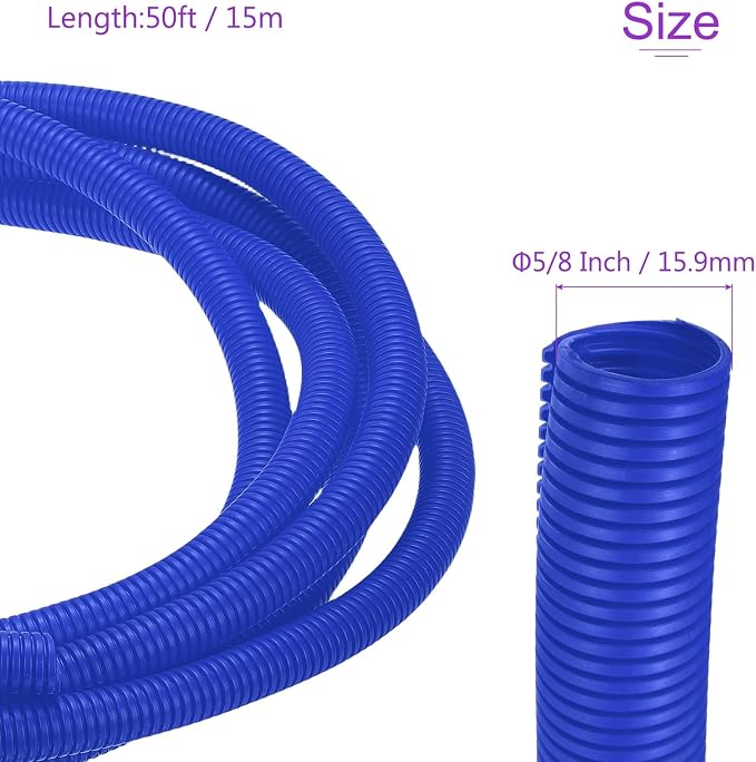 DMiotech 50ft Wire Loom Split Tubing 5/8 Inch(15.9mm) ID, Cord Protectors from Pet Flexible Conduit Cable Management for Office Home Garden, Blue