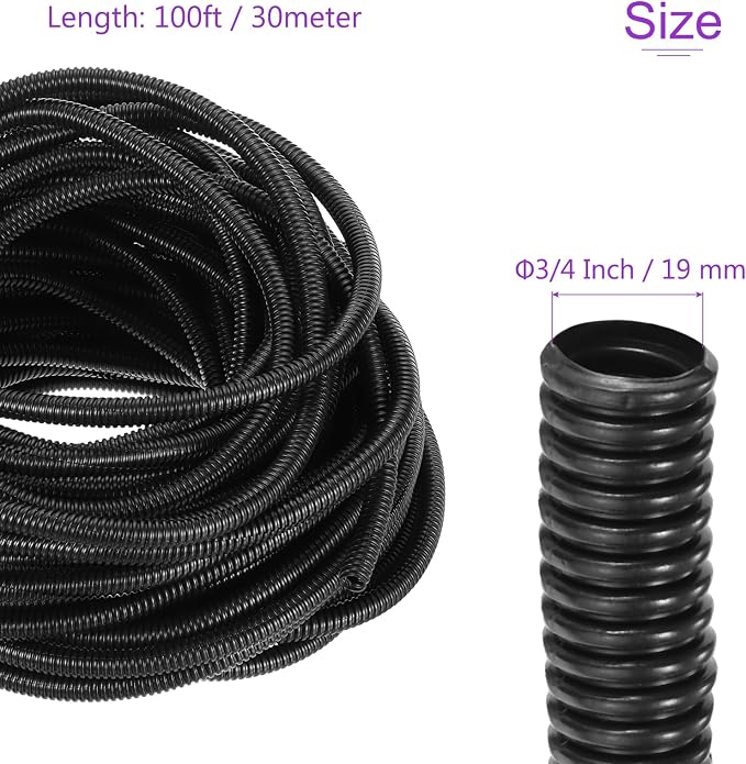DMiotech 100ft Wire Loom Split Tubing 3/4 Inch, Cord Protectors from Pet Flexible Conduit Cable Management for Office, Home, Garden, Black