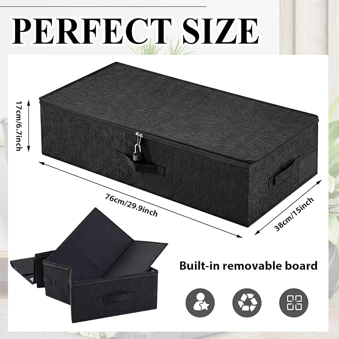 Briwooody 29.9 x 15 x 6.7 Inch Large Discreet Lockable Personal Item Storage Bag Under Bed Storage Box Organizer with Zipper Lid Underbed Clothes Shoe Container for Dorm and Home(Black)