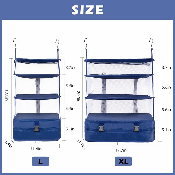 Surblue Hanging 3-Shelf Closet Organizer Pocket Collapsible Washable Oxford Fabric with 2 Hooks (L 11.41 * 11.41 * 19.68in, Blue)