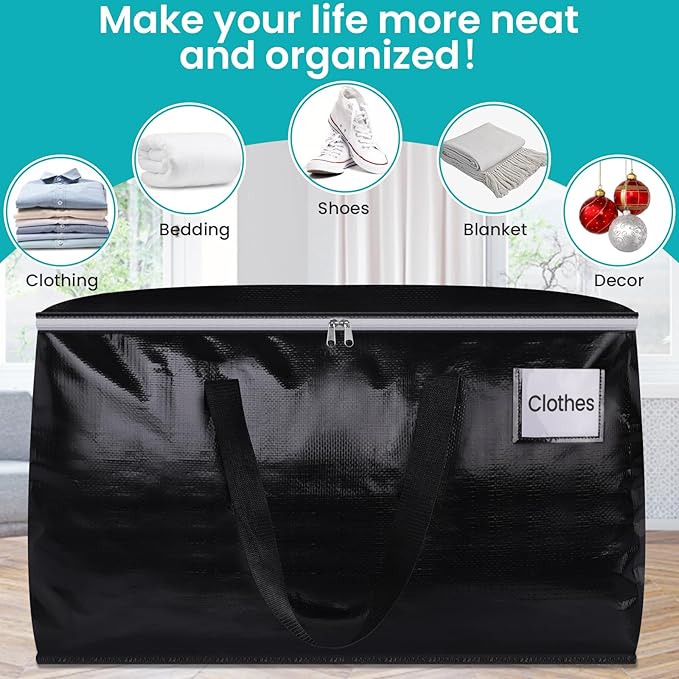 Extra Large Moving Boxes-Moving Bags with Zipper, Carrying Handles and Tag Pocket-Moving Supplies for Space Saving-Totes for Storage - for moving, Storage, Camping and Travel 93L-6 Pack