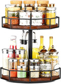 Sliner 12" Lazy Susan Organizer 2 Tier Adjustable Octagonal Spice Turntable Organizer Wooden Industrial Turntable Rotating Spice Rack for Cabinet Kitchen Countertop Pantry Bathroom