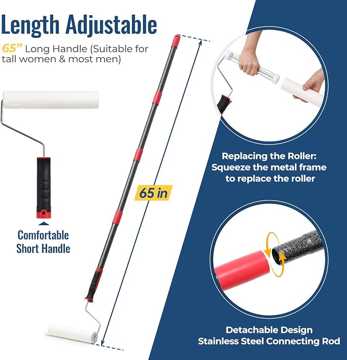 Lint Rollers for Pet Hair Extra Sticky, 9.45" Wide Large Lint Roller, 240 Adhesive Sheets Rollers, 65" Long Handle Sticky Mop for Carpets, Floor, Couch, Bed Sheets, Home Cleaning, Loving Pet Owners