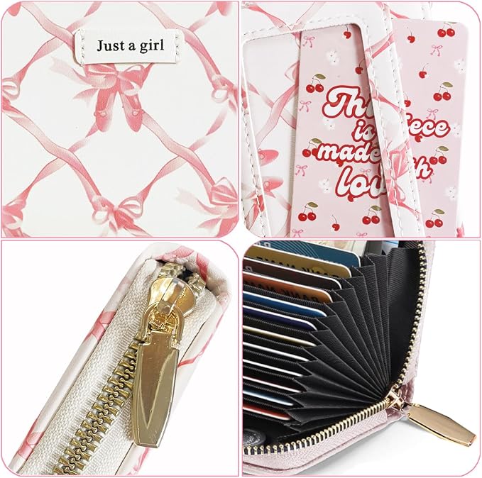 Sunwel Fashion Credit Card Holder for Women Small Accordion Card Cases with ID Window (BALLET BOW)