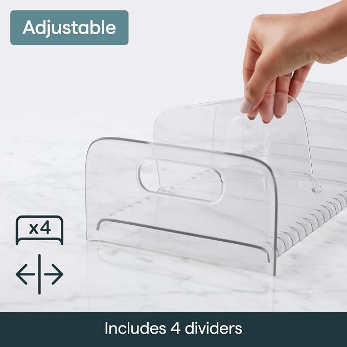 YouCopia FreezeUp Freezer Rack 12" BPA-Free Fridge Organizer with Adjustable Dividers and Handles for Frozen Food Box and Meal Storage, Clear