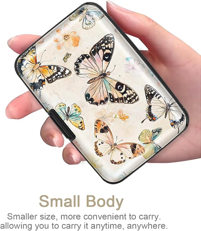 Coco Rossi Credit Card Holder RFID Aluminum Small Mini Wallet Women | Metal Wallet, Business Cards Holder, ID Case, Slim Sleeves, Womens Girls Gift, Carry Wallets for Travel, Flower Butterfly