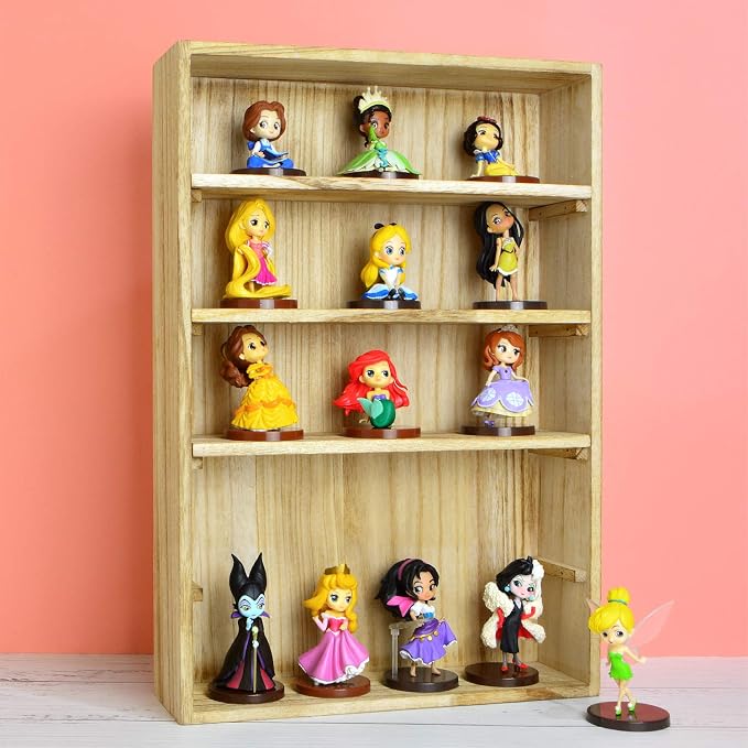 Ikee Design Wooden Wall-Mounted Display Shelves Rack for Collectibles-Figures,Shot Glasses, Spice Can,Cosmetics or Perfume-5 Adjustable Height Shelves,Space-Saving,Oak Color