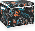CaTaKu Large Fabric Storage Bins With Lids, Cute Gamer Black Storage Boxes With Handles for Organizing Clothes, Collapsible Storage Cube Bins Baskets for Shelves