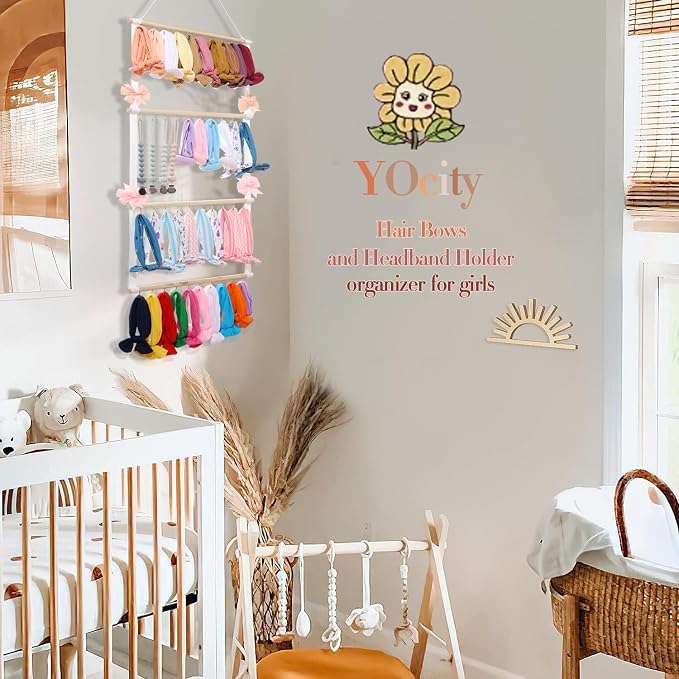 YOcity Headband Holder Hair Bows Organizer for Girls Baby Head Bands Headbands Hair Accessories Storage Wall Hanging for Nursery Toddler Girls Room