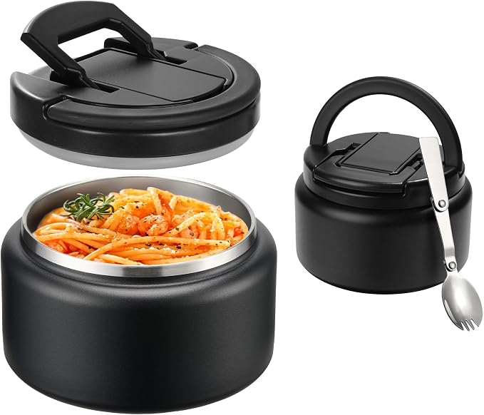 Itslife 13.5oz Vacuum Insulated Soup Thermo for Hot Food, Kids Lunch Container with Leakproof Buckle Lid, Wide Mouth Stainless Steel Food Jar with Spoon