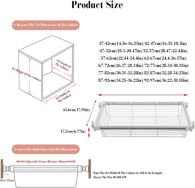 Pull-Out Clothes Storage Basket,Stainless Steel Stackable Shelf Baskets Organizer,Stackable Storage Bins,Adjusted Width for Bedroom Office Bathroom,White-16.53-18.5in