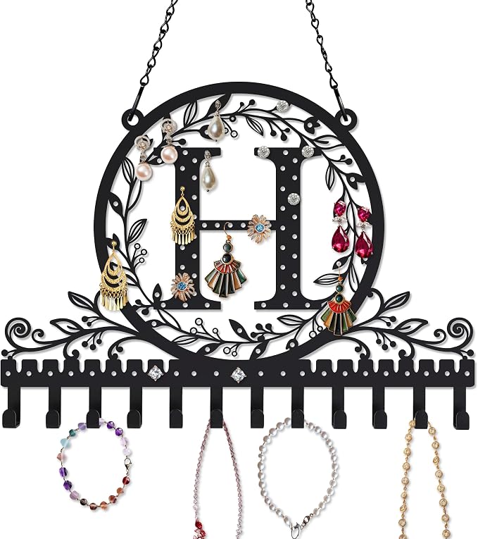 Wall-Mounted Metal Earring Holder Hanging Jewelry Organizer for Earrings and Necklaces Space-Saving Wall Display with Hooks for Jewelry Storage (jewelry stand H)