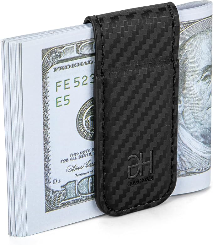 GH GOLD HORSE Slim Magnetic Money Clip Genuine Leather Business Card Holder for Men (CB-Black)