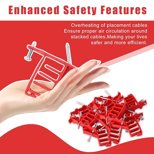 200 Pack Multi-Cable Staples with Steel Nails, Red Electrical Wire Stackers | Cable Stacker Clips for Organizing Multiple Electrical Wires NM Cable Coaxial and Data Lines on Wood Framing for Neat Routing