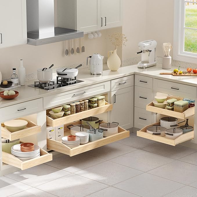 ROOMTEC Pull Out Cabinet Organizer 28-1/2" W x 21" D, Pull Out Cabinet Drawer for Kitchen cabinets with Soft Close, Pull Out Cabinet Shelf, Finished, Bottom Assembly