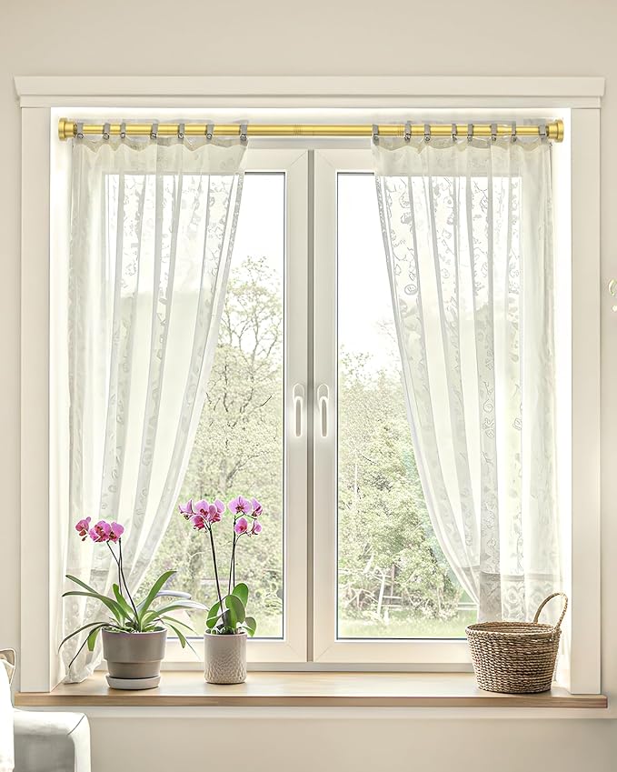 Tension Curtain Rod No Drilling Gold Spring Tension Rods for Windows 31 to 75 Inch Adjustable Curtain Rod Expandable Pressure Curtain Rod Shower Rods for Bathroom,Kitchen,Doorway