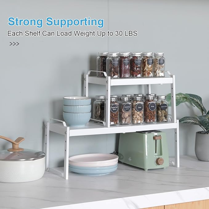3 Pack Kitchen Cabinet Organizer Shelf, Stackable Expandable Shelves Organizers For Kitchen Cabinet Countertop Storage, Adjustable Counter Cupboard Pantry Organizer Shelf Rack Stand, Length:25.5 Inch