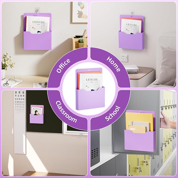 Marbrasse Magnetic File Holder - Magnetic Paper Holder, Pocket Organizer Office Supplies Storage Mail Organizer for Notebooks,Planners,Letter (Purple)