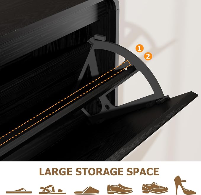 Garvee Hidden Shoe Cabinet, Black | 3 Flip Drawers, Freestanding, For Entryway, Hallway, Foyer, Modern Design, Small Space