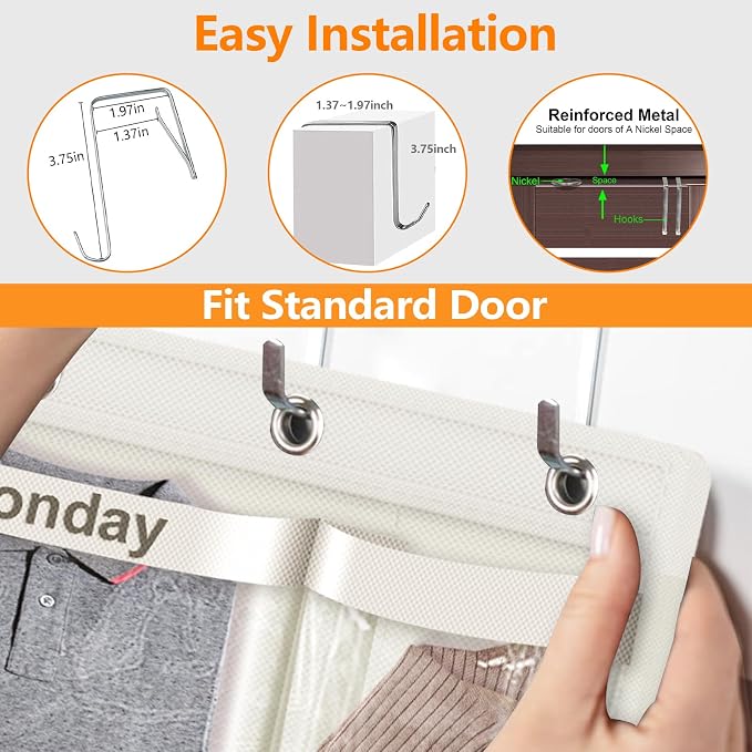 Weekly Hanging Closet Organizer for Kids,Day of Week Kids Clothes Organizer,School Clothing Storage Monday to Friday Hanging Closet Organizer Shelves for Bedroom,Bathroom,Dorm (Beige)
