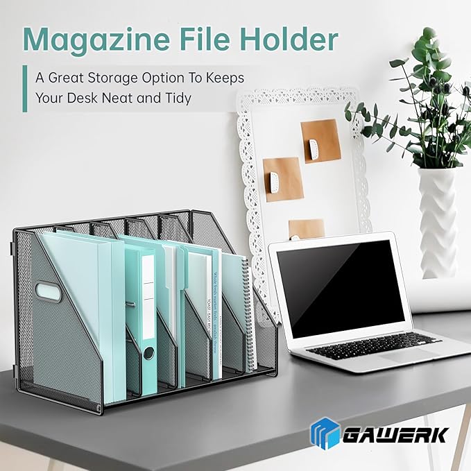 Gawerk 2 Pack Desktop File Magazine Folder Holder 5 Vertical Compartments, Desk Organizer Vertical Magazine Folder Organize with Side Handles, for Office Home School, Black