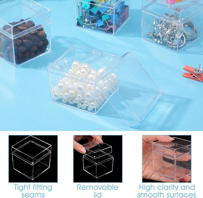 48 Pcs Clear Acrylic Box 2 x 2 x 2 Inch Mini Acrylic Box with Lid, Small Acrylic Square Candy Boxes Stackable Cube Storage Containers for Storage Candy Pill Earring Jewelry Small Item