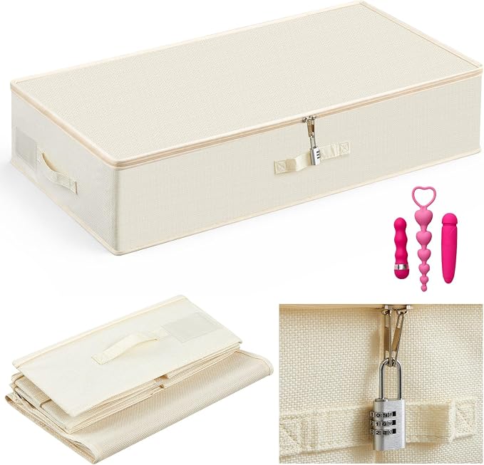 Briwooody 29.9 x 15 x 6.7 Inch Large Discreet Lockable Personal Item Storage Bag Under Bed Storage Box Organizer with Zipper Lid Underbed Clothes Shoe Container for Dorm and Home(White)