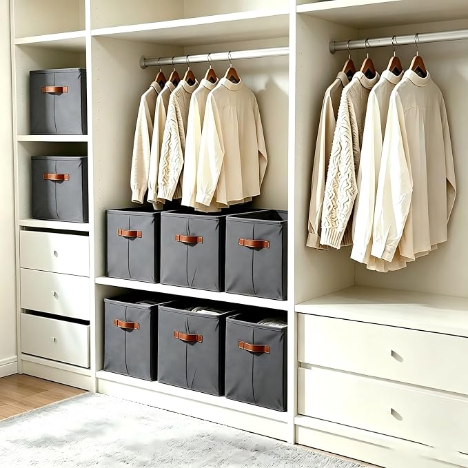 Shoe Organizer for Closet, 2 Pack Shoe Organizer with Clear Cover, Closet Shoe Storage Containers, Foldable Storage Bins for Shoes, Fits 12-24 Pairs, Grey