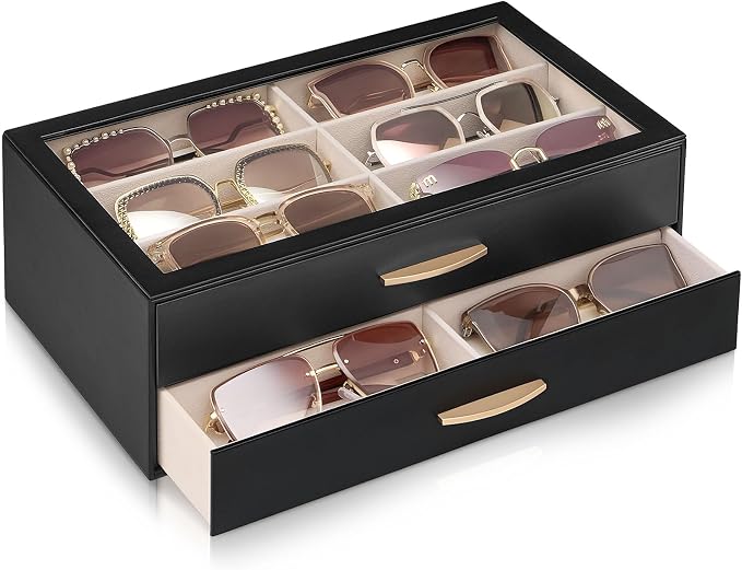 Lolalet Enlarged Sunglasses Organizer for women | Multi Eyewear Storage Box, Eye Glasses Case Display Holder with Clear Lid for Eyeglass Collection