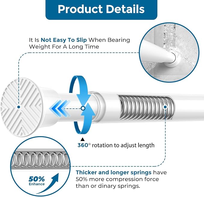 AIZESI 2 Pack 6-in-1 Adjustable Tension Curtain Rod 31-76 IN No Drill White | Spring Loaded Tension Rods for Windows, Showers and Closets, Secure No-Slip Hold Without Drilling or Wall Damage