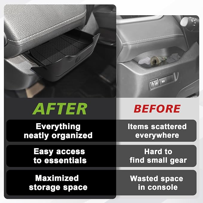 Muslogy Console Storage Drawer Compatible with Toyota RAV4 2019-2024 2025 Accessories Driver Side Drawer Box Console Organizer Insert Storage Cubby With Anti-Slip Mat(One-Touch Self-Locking Mechanism)