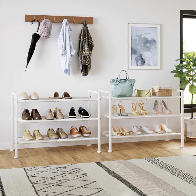 3-Tier Metal Shoe Rack, Heavy Duty Shoe Organizer for Entryway | Storage Organizer for Closet Entryway Garage Dorm Room, Easy Assembly Multi-Purpose Shelf