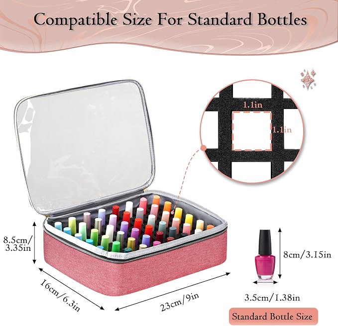 YOREPEK XL Nail Polish Organizer Case for 96 to 100+ Bottles, Pink | Nail Organizer With 96 Slots Foam Inserts, Travel Nail Tech Carrying Case with Adjustable Space for Gel Dip Powder Tips Set