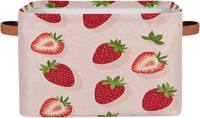 Rectangle Storage Baskets for Shelves, Cute Strawberries Pattern Storage Cube Organizer Bins Collapsible Toy Basket for Nursery Home Room