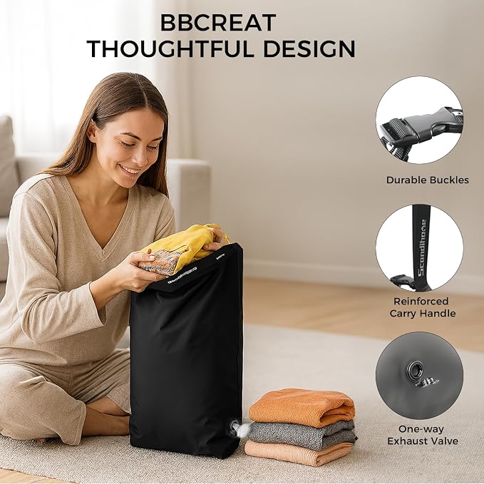 Travel Compression Laundry Bag, Pump-Free Vacuum Space Saver Bag for Dirty Clothes, Reusable Waterproof Wet Dry Bag, Travel Laundry Bag for Luggage, Packing, Suitcase (1 Pcs)（Black, M)