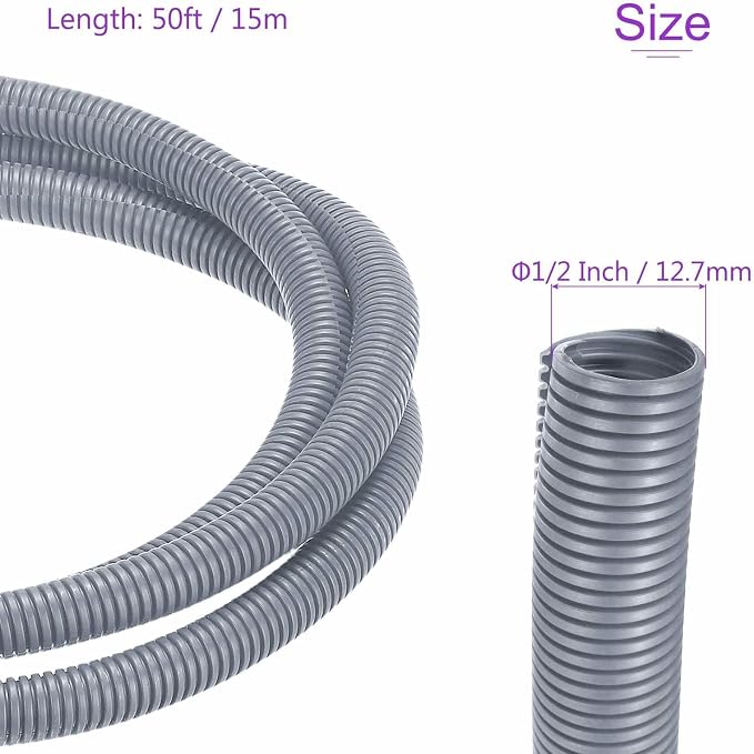 DMiotech 50ft Wire Loom Split Tubing 1/2 Inch(12.7mm) ID, Cord Protectors from Pet Flexible Conduit Cable Management for Office Home Garden, Gray