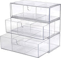 Acrylic Pencil Drawer with Removable Dividers Clear Pull Out Pen Drawer Organizer Stackable Bathroom Organizer for Makeup, Cosmetics, Office Supplies,3 Pack