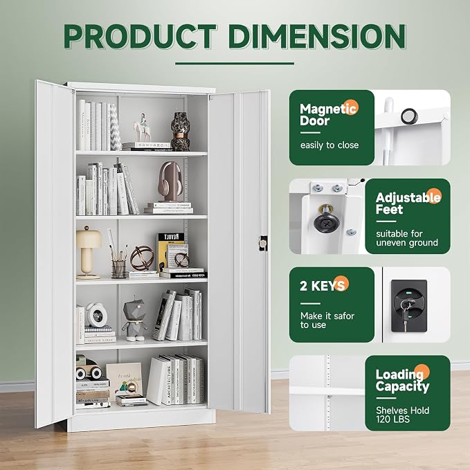 Letaya Metal Garage Storage Cabinets with Lock Door and Adjustable Shelves, Steel Tool Cabinets for Home,Office,Warehouse Organisieren (White, 71" H)