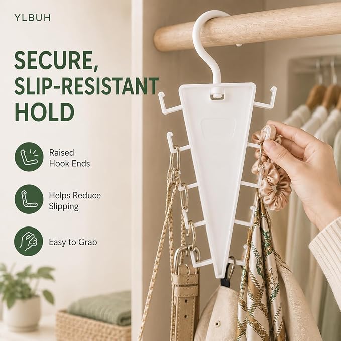 V Shaped Double-Sided Closet Organizer Hanger, 360° Rotating Multi-Layer Vertical Clothes Storage Rack with 12 Hooks, Space Saving Organizer for Hats, Scarves, Belts, Bags and Ties (4PC)