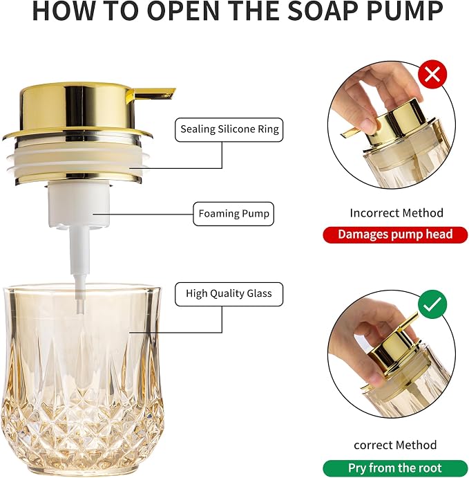 Gold Foaming Soap Dispenser Set- 2 Pack Bathroom Hand Foam Soap Dispensers,Glass Refillable Dish Soap Dispenser,Modern Home Soap Dispenser for Bathroom,Kitchen (Gold Foam Type/2Pcak)