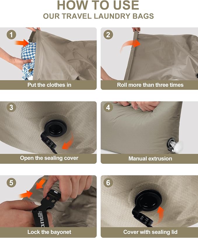 Travel Compression Laundry Bag, Pump-Free Vacuum Space Saver Bag for Dirty Clothes, Reusable Waterproof Wet Dry Bag, Travel Laundry Bag for Luggage, Packing, Suitcase (1 Pcs)(Gray, M)