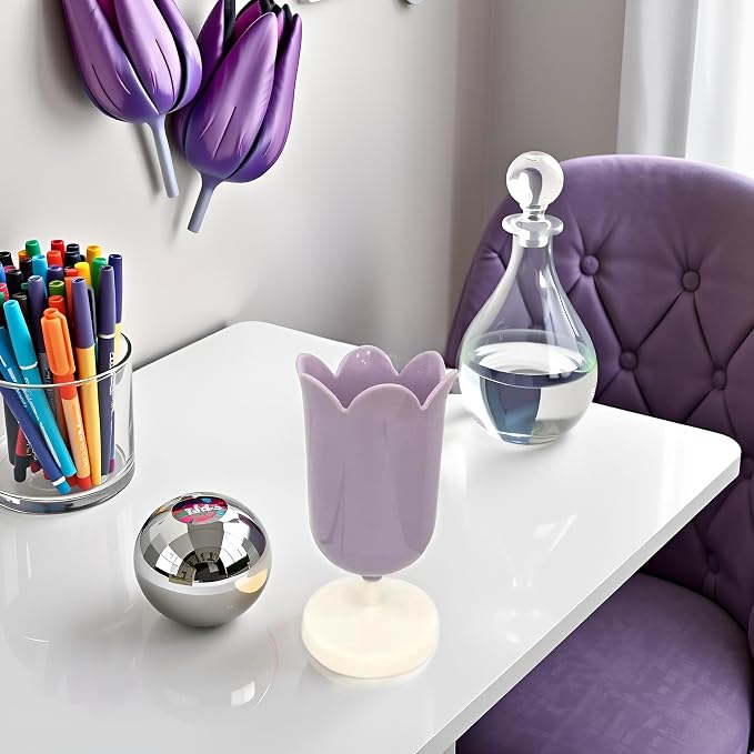 Plastic Tulip Pen Holder Cute Pens Cup for Desk Pen Brush Organizer Office Stationery Supplies Home Decor Desk Supplies Holders and Dispensers (Purple)