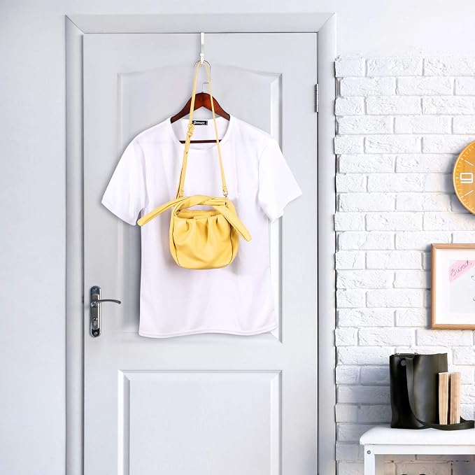 Hotop 4 Pieces Over The Door Hooks Hanger Multi Hanging Storage Organizers Valet Hooks for Coats Clothes Hoodies Hats Scarves Purses Keys Bath Towels Robes and More(White)