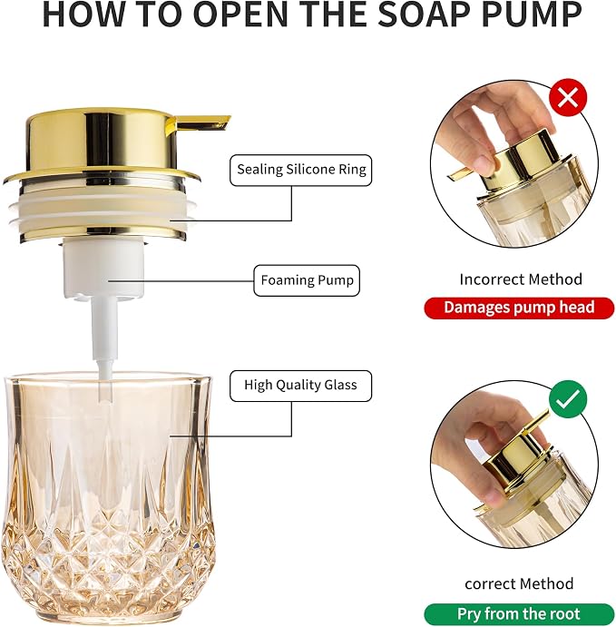Gold Foaming Soap Dispenser, Bathroom Hand Foam Soap Dispensers,Glass Refillable Dish Soap Dispenser,Modern Home Soap Dispenser for Bathroom,Kitchen (Gold Foam Type/1Pcak)