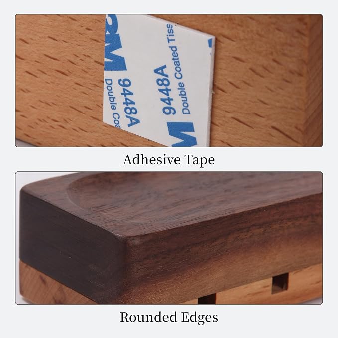 Magnetic Cord Holder with 6 Slots - Walnut & Beech Wood Cable Organizer for Lightning, USB, USB-C, Stick-on Design for Desk, Under Desk, Nightstand