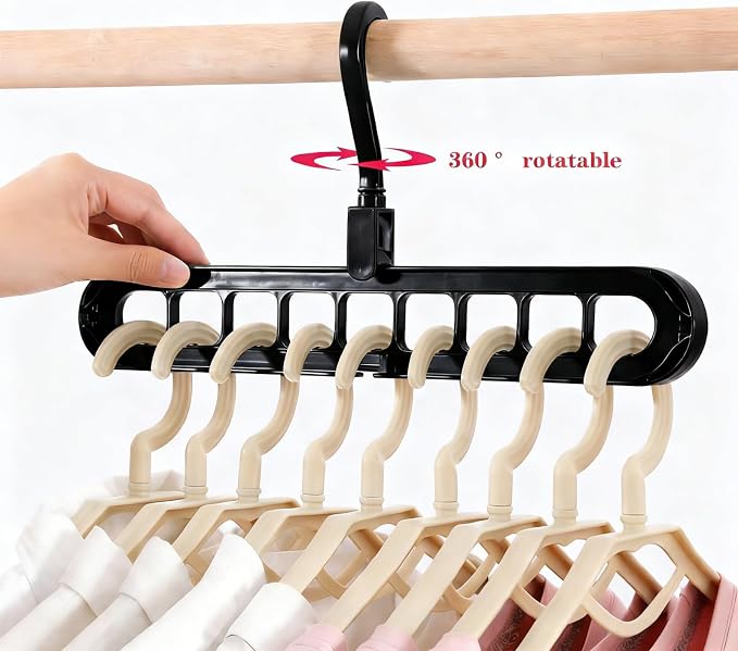 9 Space-Saving Hangers Heavy-Duty PP Plastic Tiered Hanger Organizer with Non-Slip Foldable Design, for Closet (Black, 10)
