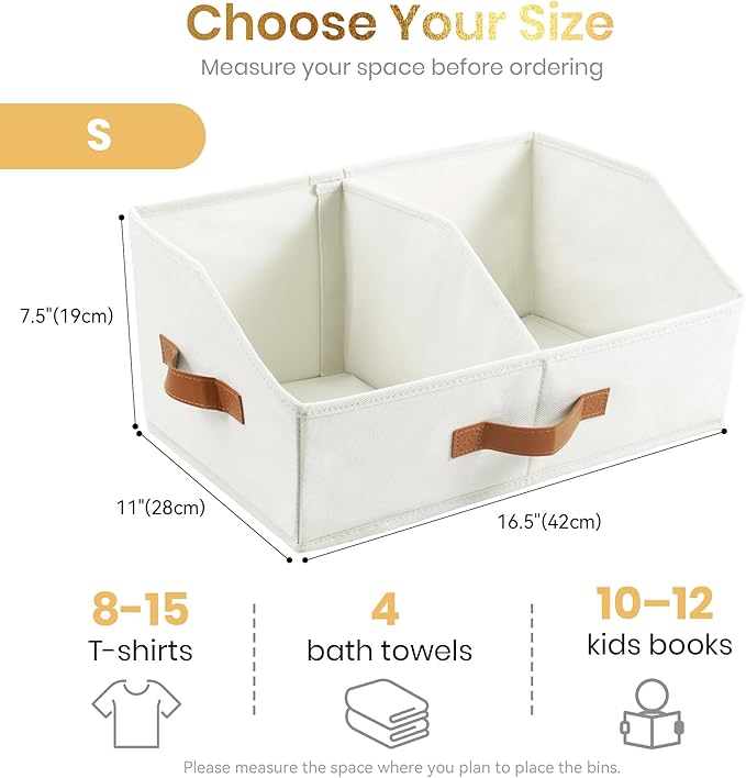 Closet Organizers And Storage - UPGRADED Trapezoid Storage Bin With Leather Handles & Adjustable Dividers, Fabric Collapsible Storage Bins For Clothes Storage & Shelf Organizer (3pcs, Small, Ivory)