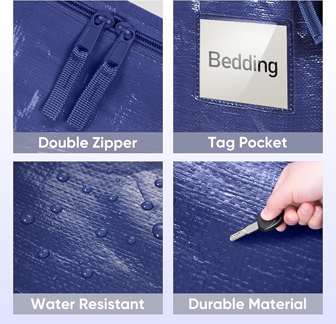 TICONN 2 Pack Extra Large Moving Bags Heavy Duty with Zippers & Carrying Handles, Durable Storage Bags Moving Boxes for Closet Organizers and Storage (2 Pack, Navy)